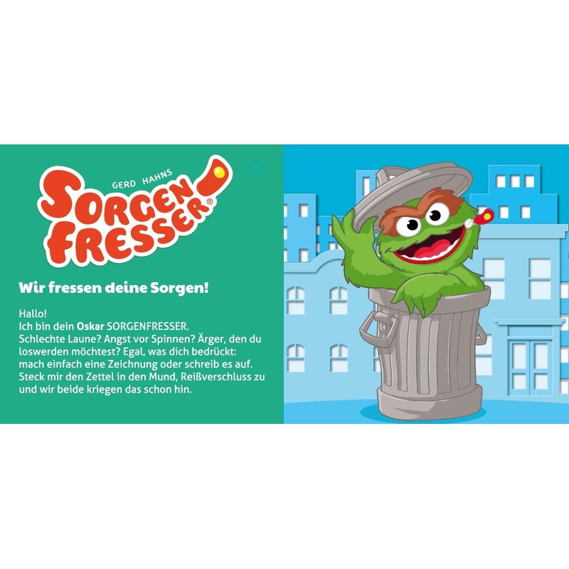 Oskar from the Bin, 29 cm: Plush Worry Eater Meets