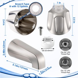 Enhon 3 Handle Shower Faucet Set Compatible with Pfister Verve Bath Tub Tool, Shower Knob and Bathtub Faucet Fits 1/2'', 3/4'' IPS Connection With 4 in 1 Spout Adapter Assembly Tool(Brushed Nickel)