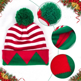 Asikkon Christmas Elf Knitted Hat for Adults Xmas Beanie Knit Hat Cute Santa Winter Warm Hat for Men Women Gifts Red and Green