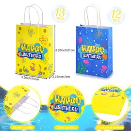 YMDOBIGER 25 Pcs Cartoon Happy Birthday Gift Bags - Ocean Paper Goodie Bags with Handles for Boys Girls Birthday Baby Shower Under the Sea Party Welcome Favor