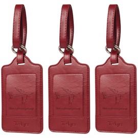 Teskyer Luggage Tag Luggage Labels with Name and Address Polyurethane Leather Leather Luggage Tags Pack of 3 Luggage Tags to Protect Privacy, dark red