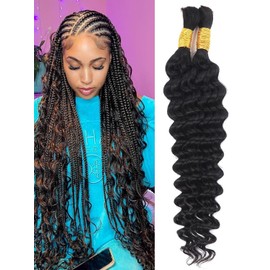 Human Braiding Hair for Boho Braids Real Hair 100 g 45 cm 18 Inch Curly Boho Hair for Braiding Knotless 12A Deep Wavy Bulk Bohemian 2 Bundles / Pack No Wefts Bundles Natural Colour