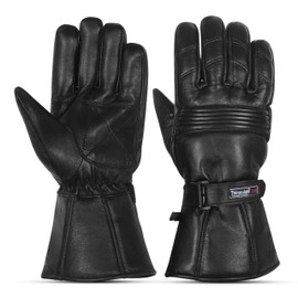 QUALITY WEARS USA Motorcycle Gloves for Men - Leather Gauntlet Motorcycle Gloves (Large)