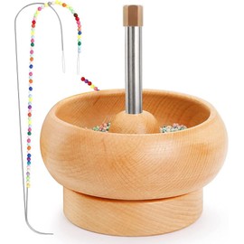 Bead Spinner Set with 2 Needles Wooden Spinner Beading Bowl for Jewelry Making Spin Bead Quickly Beading Spinners Kit, DIY Making Bead Spinner Set for Jewelry Bracelet Maker Crafting