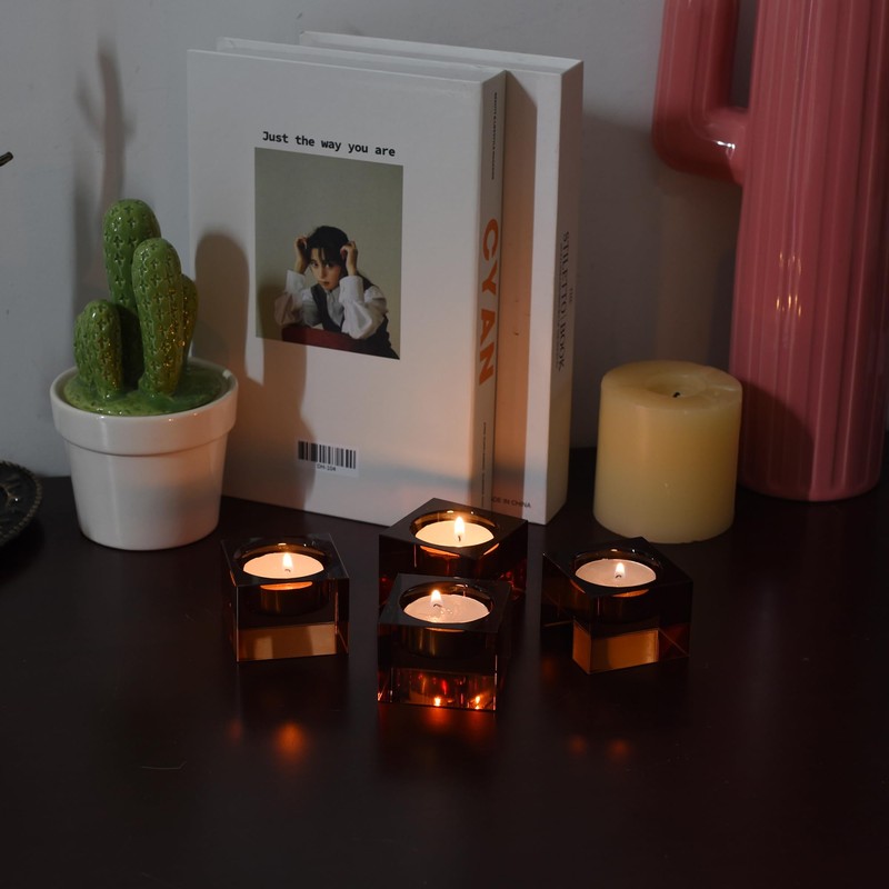 DONOUCLS Home Crystal Tealight Candle Holders Pack of 4, 1.5