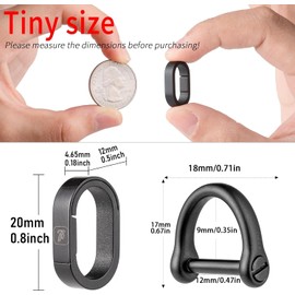 TIMULTI Titanium Keychain Keyring Carabiner Connecting Mini Hook Quick Release Connector (Black, 2 Continuous Rings + 2 Stainless Steel D-Ring)