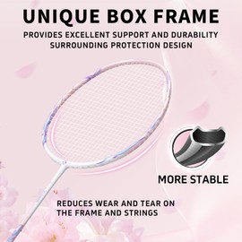 KUMPOO Professional Badminton Racket 4U Lightweight with High Strength, Carbon Fiber Badminton Pink Racket Set with 2 Grip Tapes, 1 Cover for Beginners, Intermediate Players, Flower Partner pro Pink