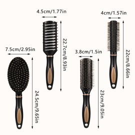 JarKuen Hairbrushes 4Pcs Hair Brush Set Anti Static Massage Oval Comb Round Hair Brush Vent Hair Brush Detangling Brush Paddle Brush for for Men Women Curling, Hair Drying, Styling