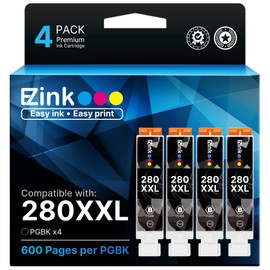 4 Pack 280 PGBK 280 XXL Ink Replacement for Canon 280 PGBK PGI-280XXL PGI 280 XXL Compatible with PIXMA TR8620a TR8622a TR8600 TR8520 TS9521c TR7520 TS9120 TR8622 TS9520 TS6220 TS6320 TS702a Printers