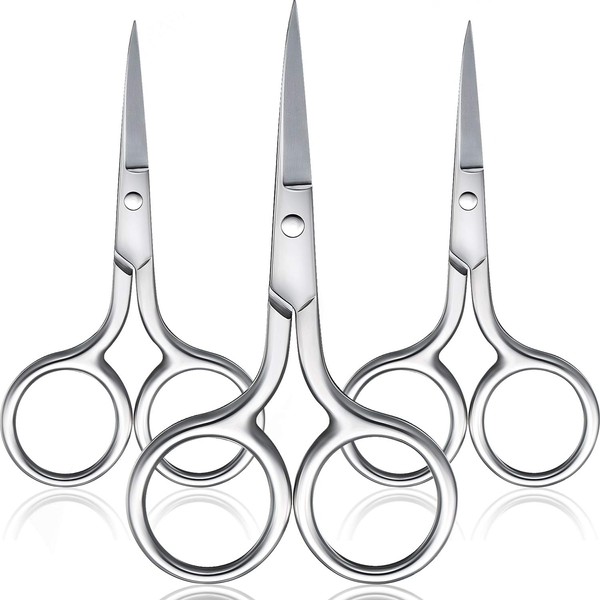 3 Pack Small Nose Scissors Facial Hair Scissors Mini Beauty Scissors Stainless Steel Trimming Pointed Scissor for Grooming Eyebrows, Nose, Mustache, Beard