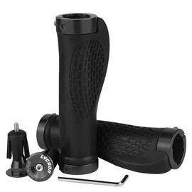 Lycaon Ergonomic Bicycle Grips with 2 Stretchable Aluminium End Caps, Bicycle Handlebar Grips for BMX/Dirt/Downhill/Kids/MTB/Mountain/Road/City/Bike/Scooter, black