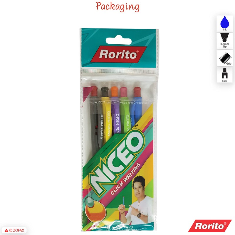 rorito 5 x 0.7mm Tip Niceo BLUE Retractable Ballpoint Pens