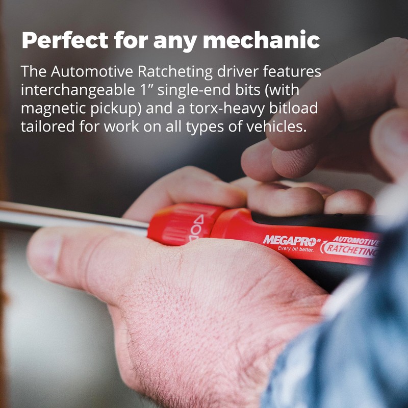 Megapro Automotive Screwdriver Set | One Multi-Bit Screwdriver with ¼”