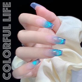 AHAMIOU Crystal Cat Eye Gel Polish Kits 9D Holographic Magnetic Cats Eyes Gel Nail Polish Shiny Glitter Laser Varnish UV Gel Varnish Nail Art Manicure Kit,Diamond Sky Blue