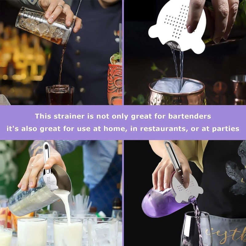 Yinore 2x Cocktail Strainer Stainless Steel Bar & Home Strainer