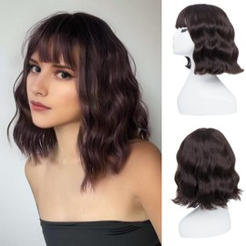 Yamel Short Hair Wigs Bob Wig Short Curly Wig with Bangs Natural Dark Brown Short Wigs for Women Daily Use Cosplay Wig