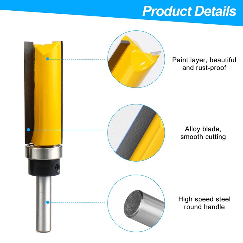 Pack of 4 8 mm Flush Cutter Shank Milling Cutter