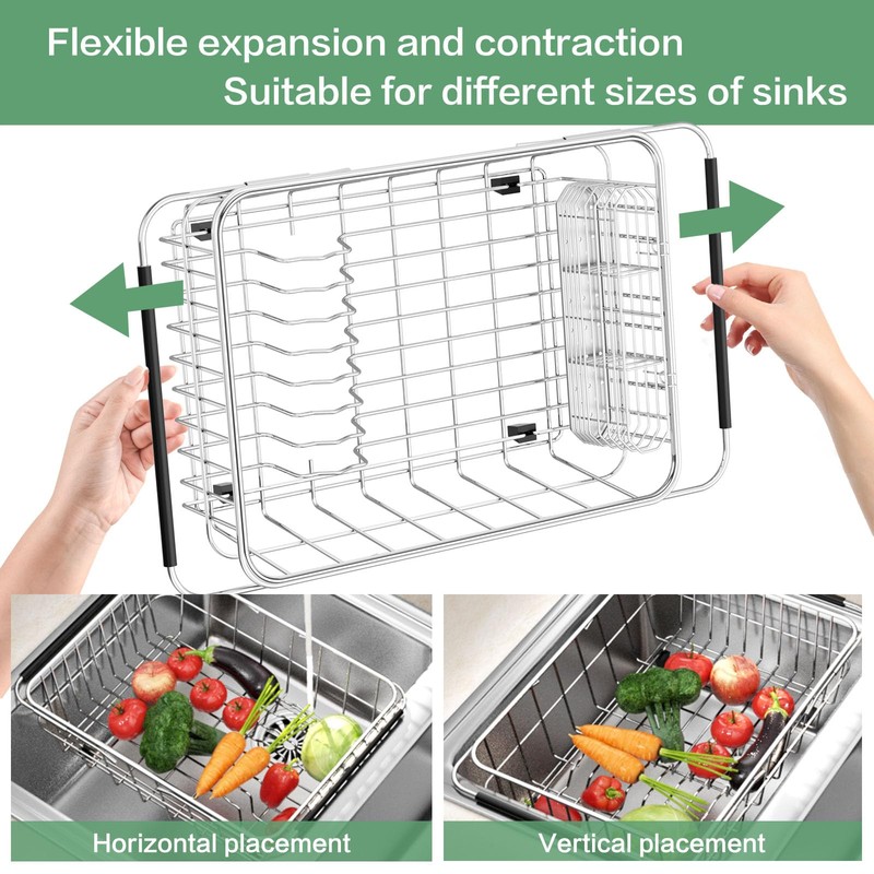 Fanbsy Large Dish Drainer Rack in Sink Adjustable, Expandable 304