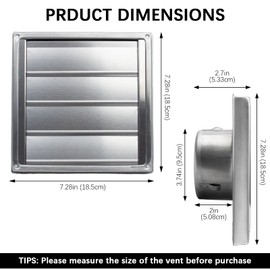 4" Upgrade Metal Dryer Vent Cover for House, Premium Stainless Steel Dryer Vent with 4 Screws, Exterior Wall Vent Cover with Louvre for Dryer Vents Range Hood Vent AC Vent