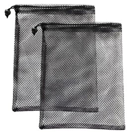 COLANANA 2pcs Mesh Drawstring Bag,Toy Storage Bags,40 X 35CM Drawstring Organizer Storage Bags,Large Black Net Bags for Swimming Beach Travel Golf Toys Collecting