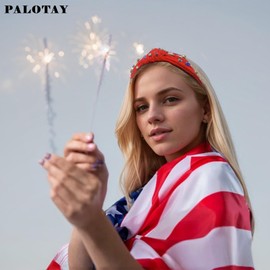 Palotay USA Headband for 4th of July Headband Red White and Blue Knotted Headband for Women American Flag Hair Band USA Accessories for July 4th Party Favors Red