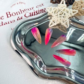 24Pcs Colorful Press on Nails Long Almond Acrylic False Nails Full Cover Glossy Gradient Design Glue on Nail Reusable for Women