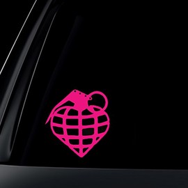 Heart Hand Grenade Car Decal / Sticker - HOT PINK