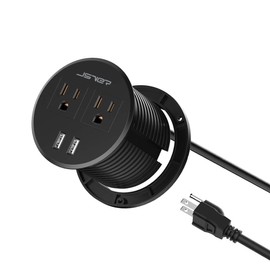 Desktop Power Grommet JSVER Mini Desktop Power Strip Hide Recessed Power Grommet Socket with 2 AC Outlets and 2 USB Charging Ports,Cable for a 3-1/8 Inch Desk Hole for Kitchen Table/Conference Room