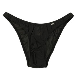 La Paume Men's Bikini Panties, GUS Fabric, Ultra Thin, Sheer, High Cut, Simple Design, Half Seam, Half-back Bikini, Made in Japan, Black