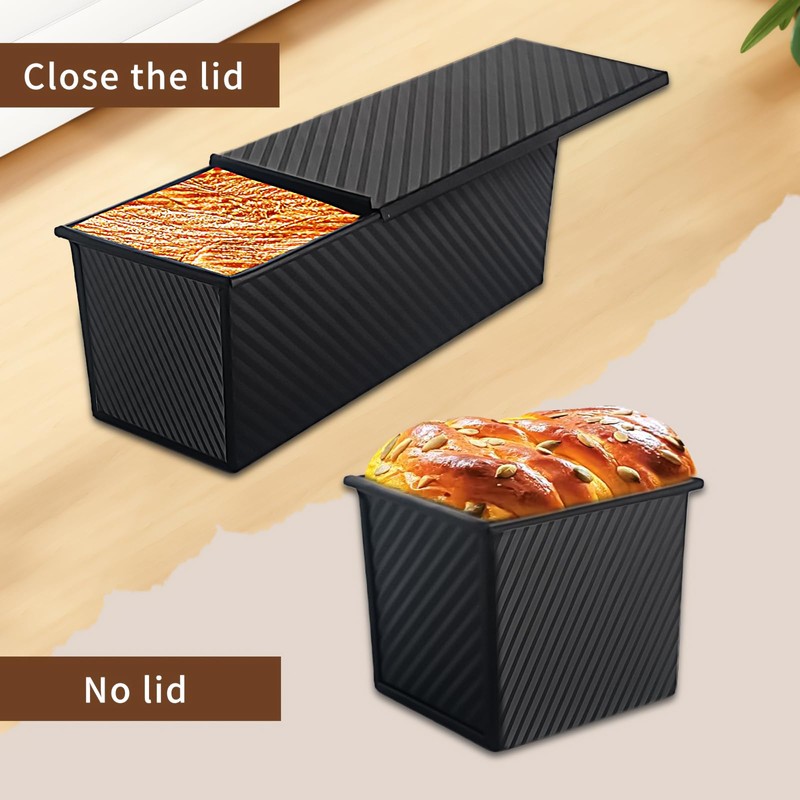 Barlket Black Pullman Loaf Pan with Lid 13x4, Pullman Loaf
