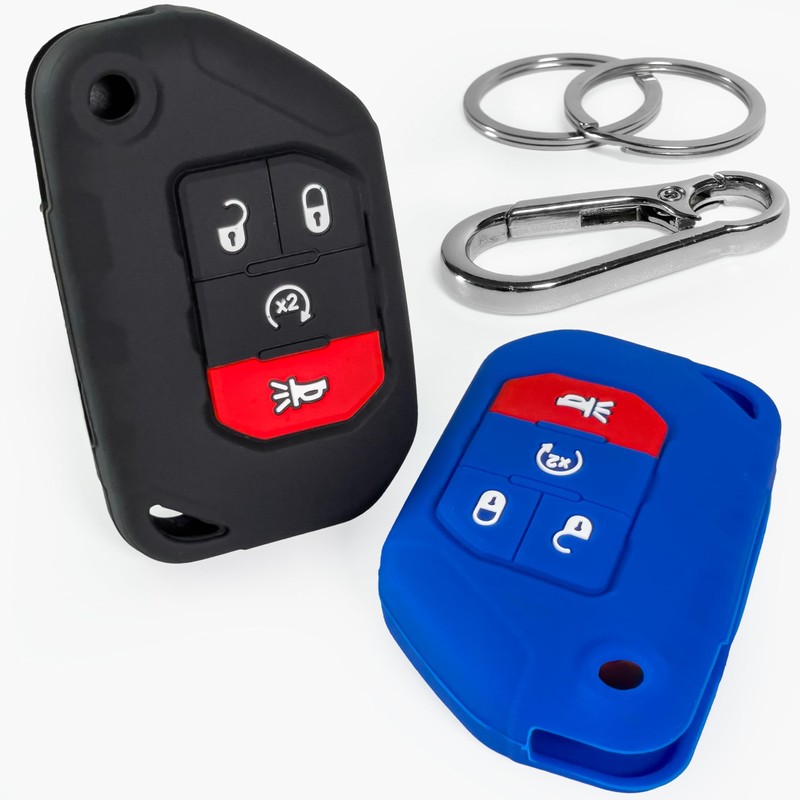 2-Pack Click&Fit Silicone Key Fob Covers Compatible with Jeep Wrangler
