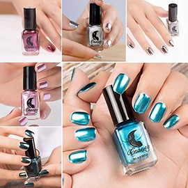 Esmalte de uñas gLoaSublim 6 ml metálico chapado en cromo efecto espejo Sexy Nail Art Polish Manicure Tool  Base transparente, Plateado               