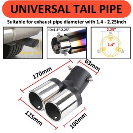 MOCNT Car Exhaust Tailpipe Stainless Steel Exhaust Trim Tailpipe Silencer Exhaust Pipe Universal Exhaust Tip Double Tailpipe Outlet Exhaust Tailpipe Bending Silver 63 mm