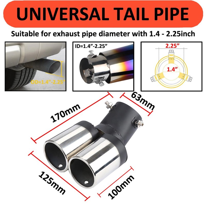 MOCNT Car Exhaust Tailpipe Stainless Steel Exhaust Trim Tailpipe Silencer