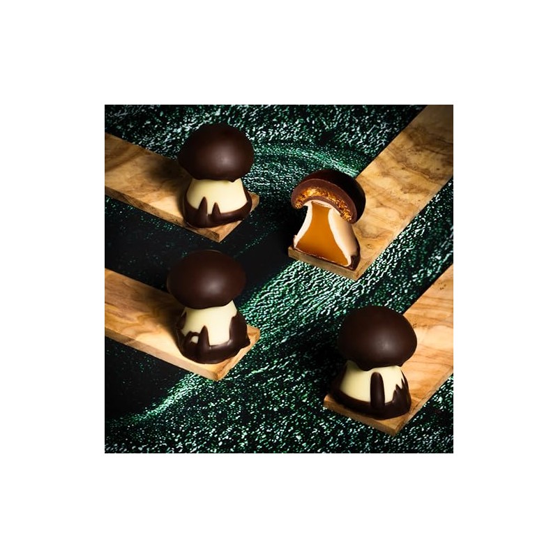 Cluizel Champignon Chocolate Mushrooms, 7 Count, Caramel and Nougatine Filled