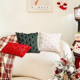 Psythuor Christmas Pillow Covers 18x18, Set of 2 White Christmas Tree Decorative Soft Fluffy Plush Sequin Winter Decorative Pillow Cover, Farmhouse Home Decor for Couch Bed Sofa Living Room