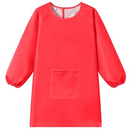 WULIQIUQIU Kids Art Smock, Waterproof Artist Painting Apron Smocks for Children Full Coverage Long Sleeve Smock with Pocket Red 3XL