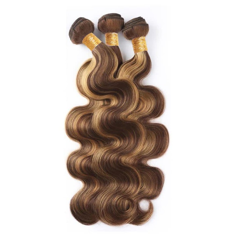 Bafamiya Human Hair Bundles Chocolate Brown P4/27 Body Wave 20