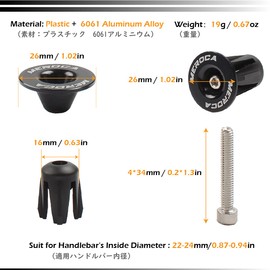 TRIWONDER Bar End Caps Bicycle Bike Bar End Plugs Handle Grip End Road Bike Anti-Slip Aluminum Alloy Lightweight Durable 1 Pair Bar End Plugs (02 Black, 26mm)