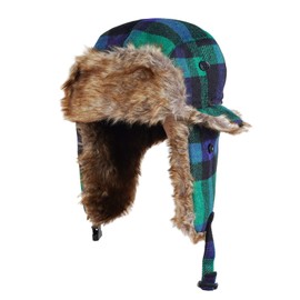 ONWAY Buffalo Plaid Aviator Fur Trapper Hat Ushanka Eskimo Russian Green Bomber Hat with Ear Flaps for Women Men