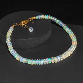 Natural Ethiopian Opal Bracelet For Women Gemstone Full Beads Jewelry for her, October Birthstone, Energy Healing Crystals, 14K Gold Filled 925 Sterling Silver Chain 8 inch Gift For Teen Girls