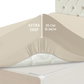 Hafaa Single Fitted Sheet – Easy Care 25 cm Deep Brushed Microfiber Elastic Cream Fitted Bed Sheets- Shrinkage and Fade Resistant (91 x 191 cm)