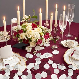 Maroon White Silver Confetti for Maroon Graduation Party Decorations, 1.2 inch, 200 Pieces, Burgundy Maroon Wedding and Maroon White Graduation Table Decor Birthday