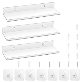 Zocipro Pack of 3 Acrylic Wall Shelves, Acrylic Shelf Wall 30 x 7.9 x 3.6 cm, Acrylic Shelf Transparent Wall No Drilling for Photo Frame, Plants, Cameras, Kitchen Shelf, Spice Rack, Bookcase,