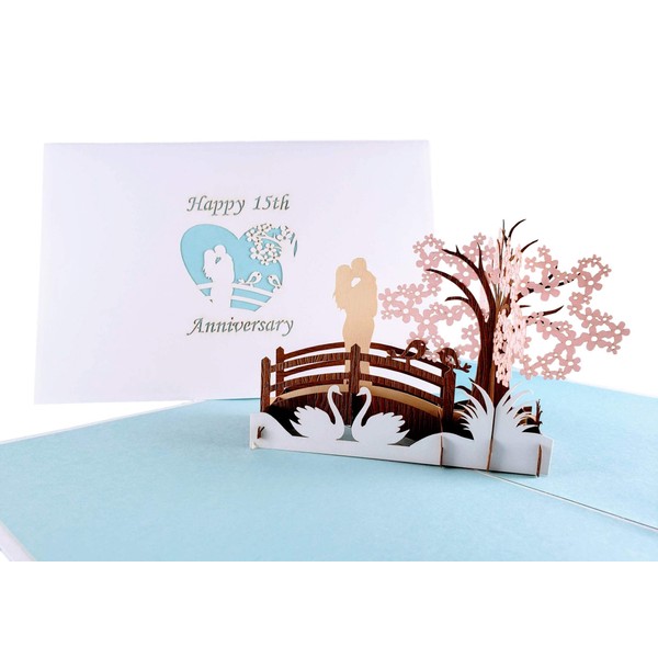 iGifts And Cards Happy 15th Anniversary 3D Pop Up Greeting Card - Marriage, Soulmates, Wedding, Celebration, Memories, Being Together, Celebrate a Milestone, Perfect Couple, Congratulations, Romantic