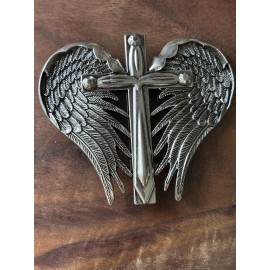 Western Silver heart and Winged Cross Belt Buckle