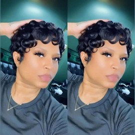 VRZ Pixie Wigs for Black Women Pixie Cut Wig Human Hair Short Layered Wigs Full Machine Made Short Hair cut Wig Color 1B