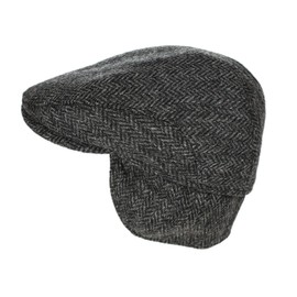Biddy Murphy Men's Irish Newsboy 100% Wool Flat Cap, Warm Tuck-Away Ear Flaps, Grey, XX-Large