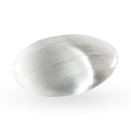 NKlaus Selenite Worry Stone 6.5 x 5 cm - Polished Healing Stone for Meditation, Reiki & Stress Relief, Handmade, with Silky Shine & Harmonising Energy