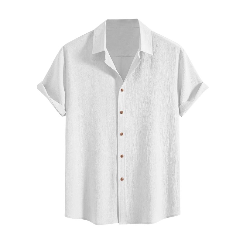 Men's Wrinkle Textured Button Down Shirts Short Sleeves Casual Summer